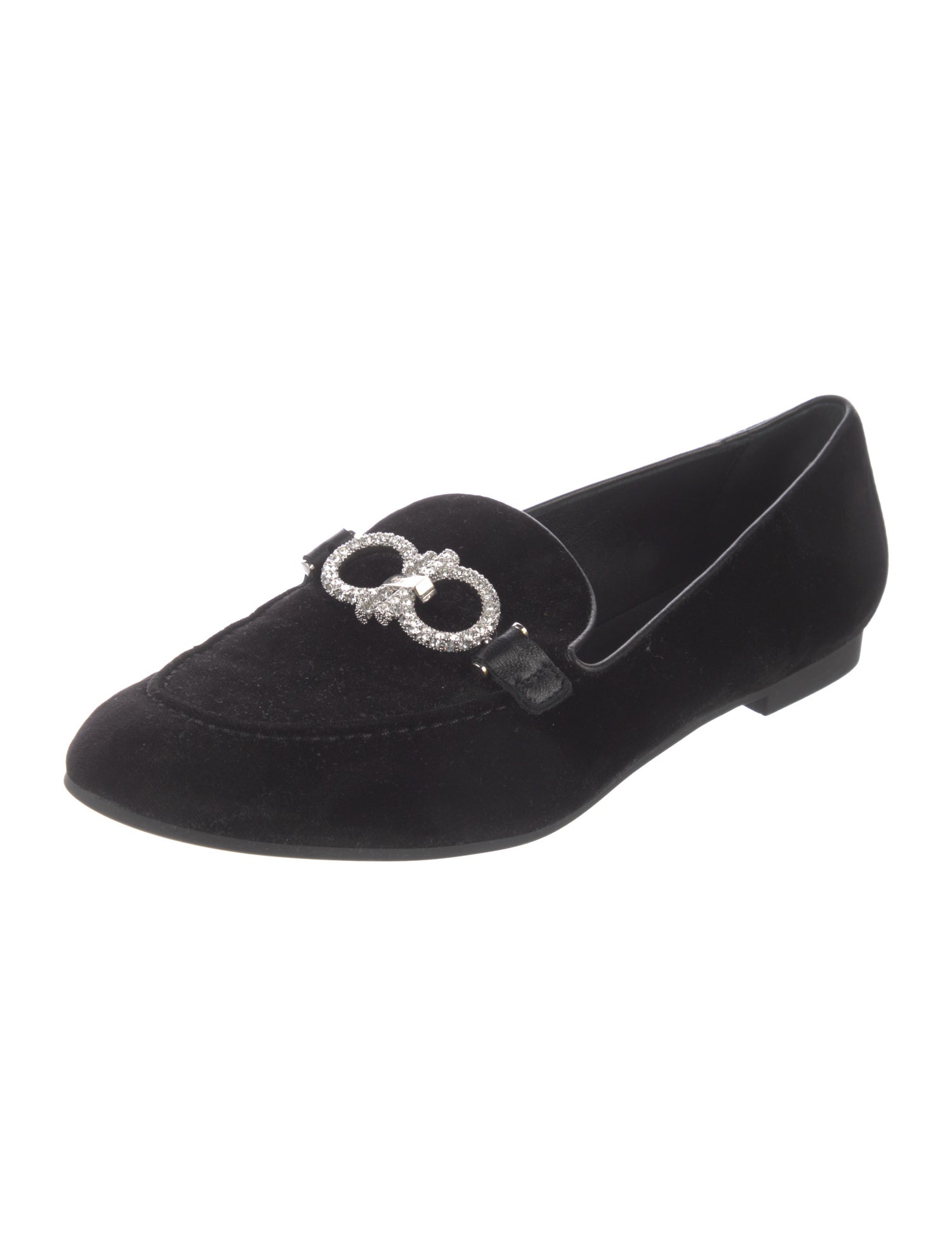 Salvatore Ferragamo Suede Crystal Embellishments Loafers