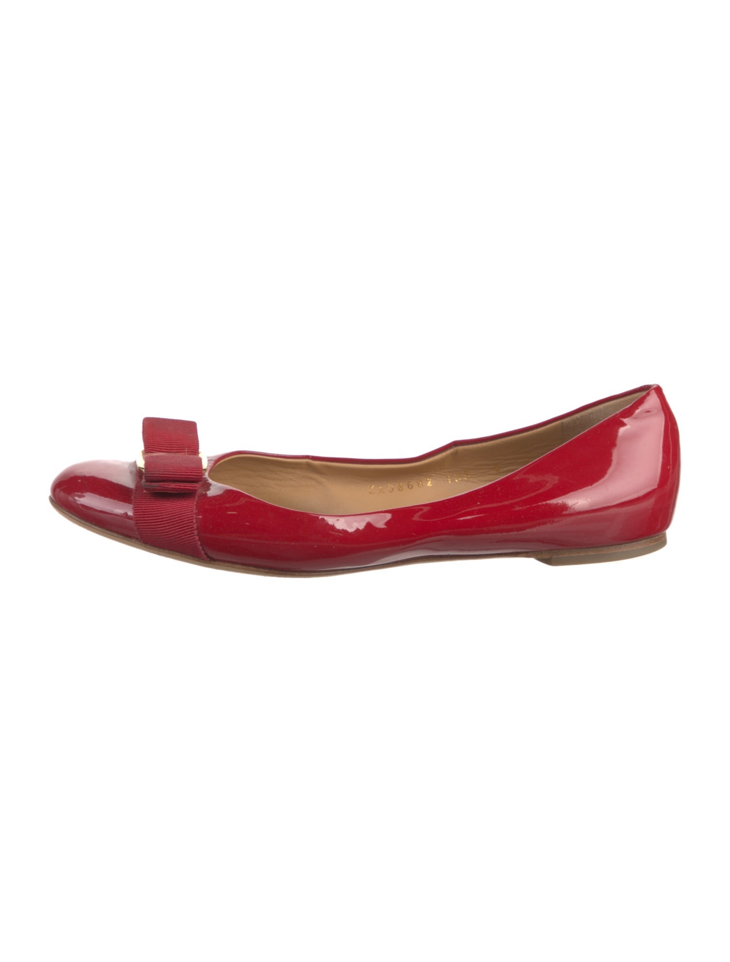 Salvatore Ferragamo Patent Leather Bow Accents Flats