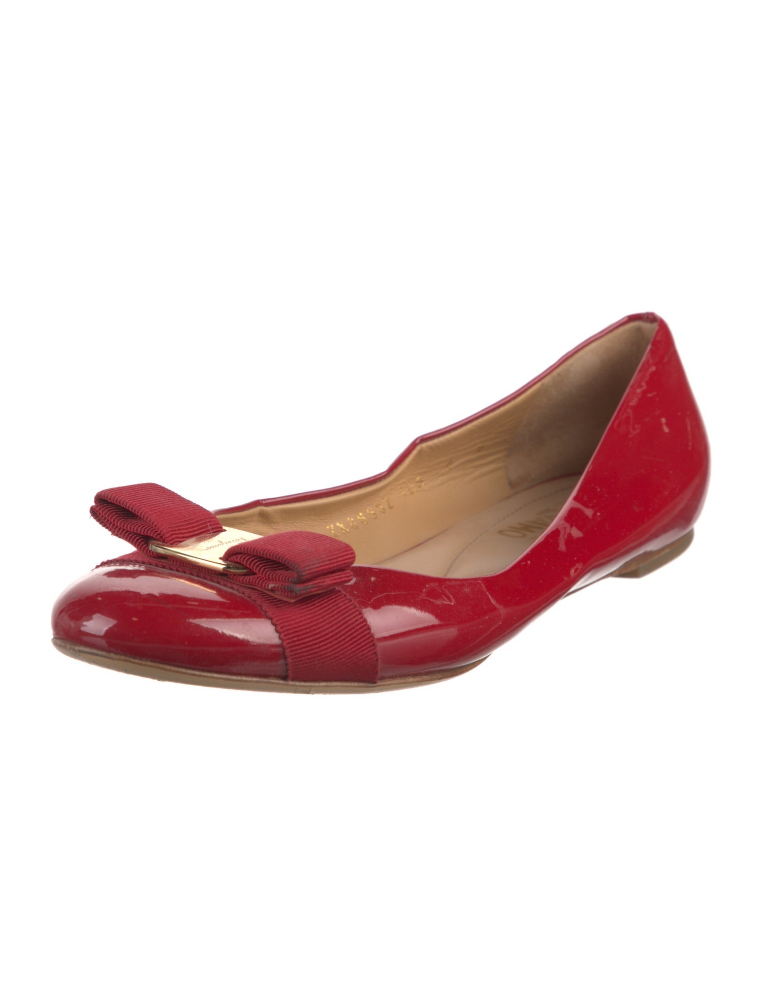 Salvatore Ferragamo Patent Leather Bow Accents Flats
