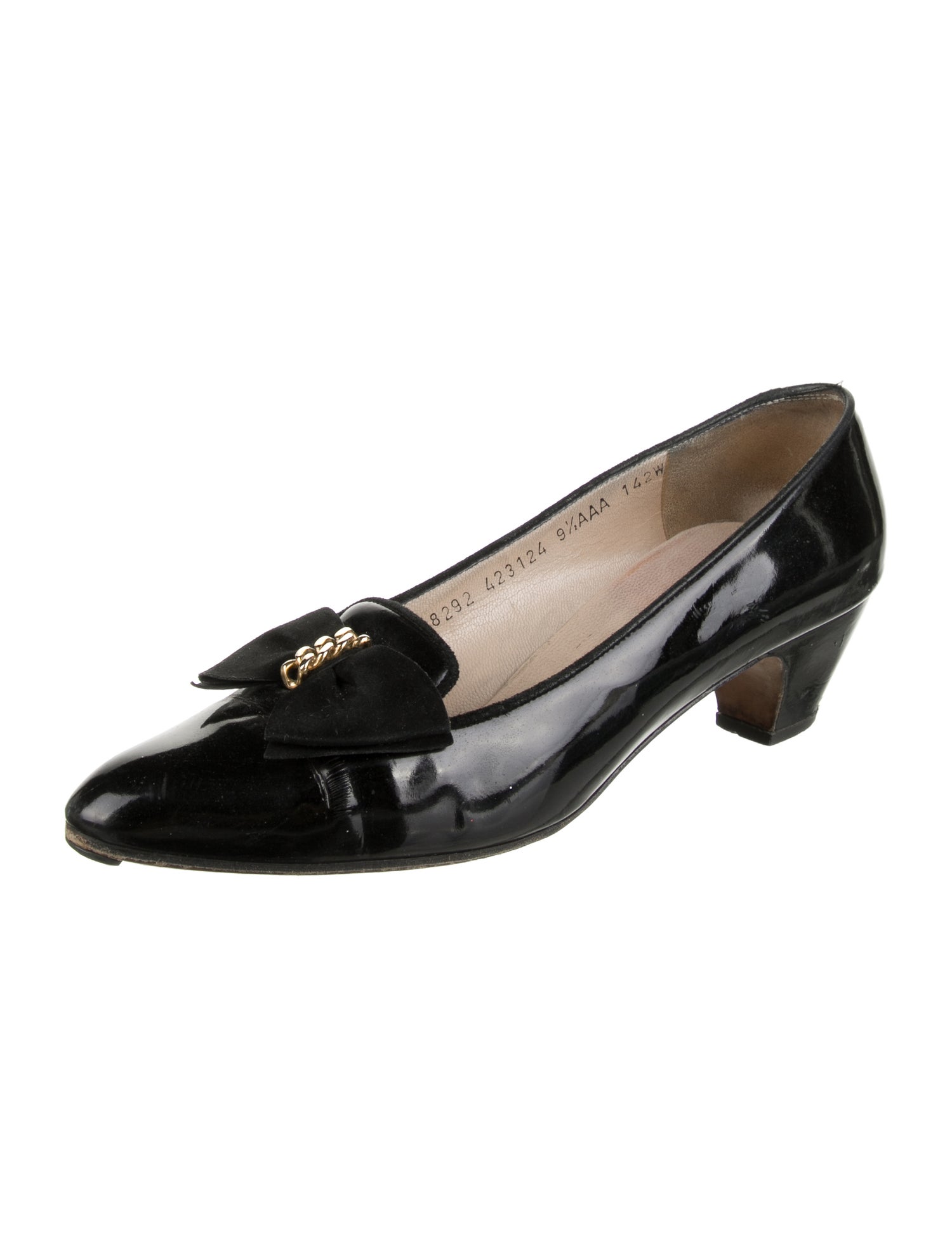 Salvatore Ferragamo Patent Leather Bow Accents Loafers