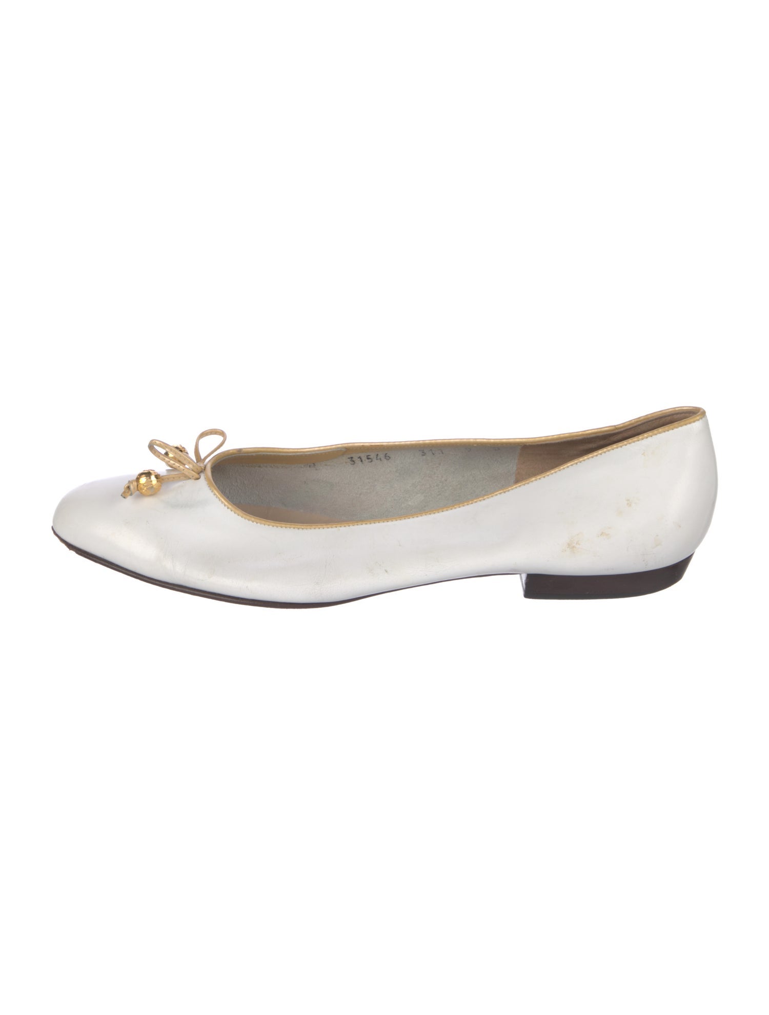 Salvatore Ferragamo Leather Bow Accents Ballet Flats