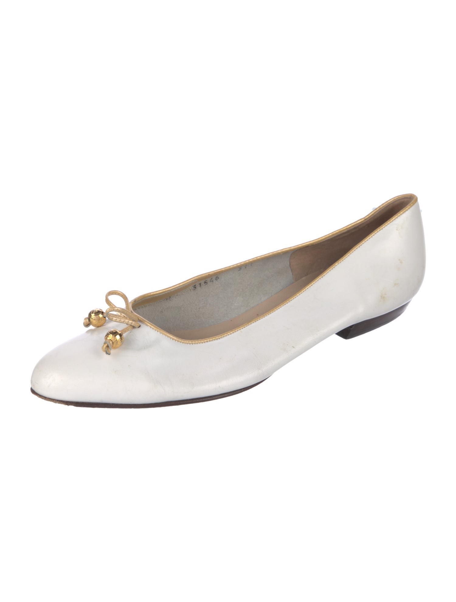 Salvatore Ferragamo Leather Bow Accents Ballet Flats