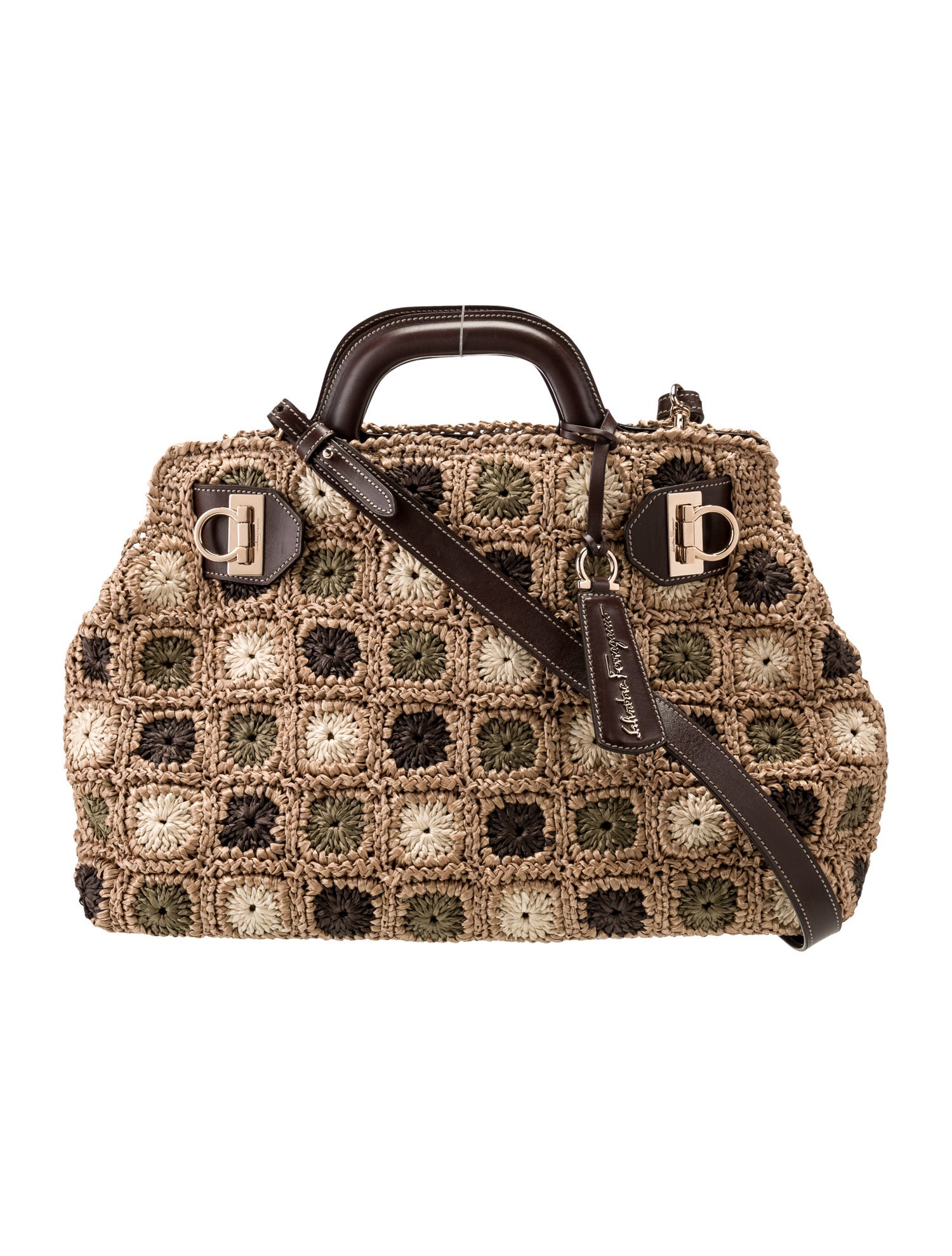 Salvatore Ferragamo Raffia Top Handle Bag