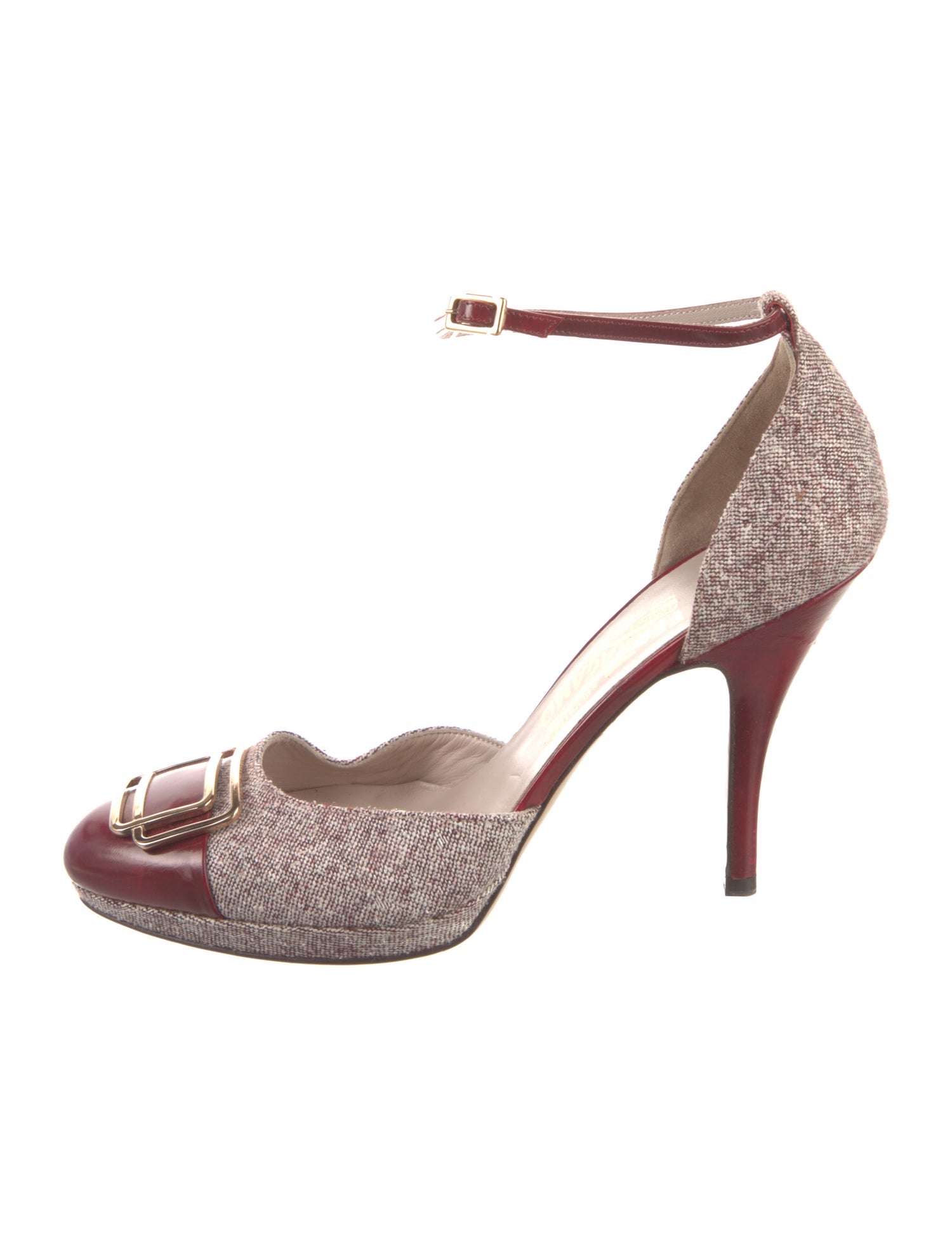 Salvatore Ferragamo Canvas Colorblock Pattern D'Orsay Pumps