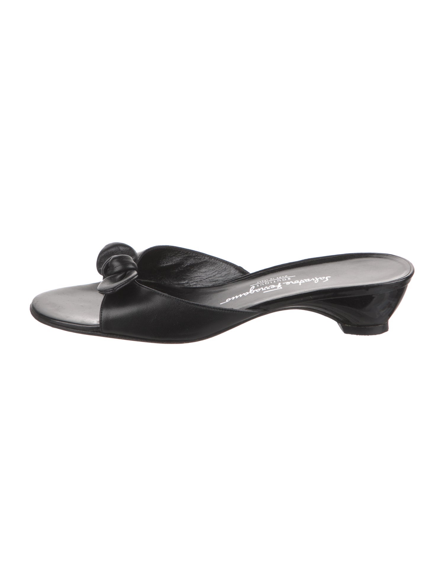 Salvatore Ferragamo Leather Bow Accents Slides