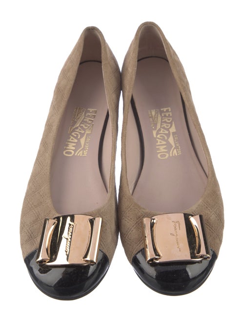 Salvatore Ferragamo Quilted Pattern Suede Ballet Flats