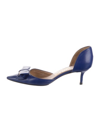 Salvatore Ferragamo Leather Bow Accents D'Orsay Pumps
