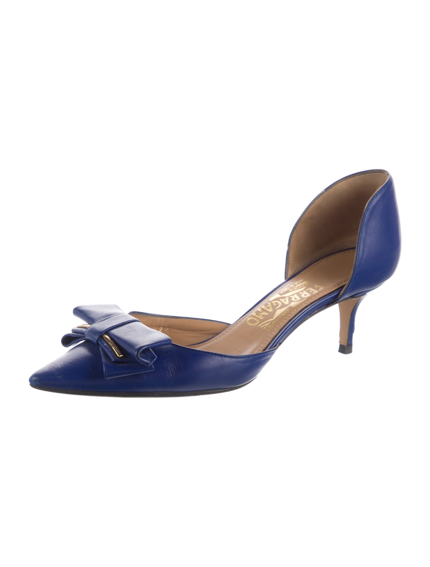 Salvatore Ferragamo Leather Bow Accents D'Orsay Pumps