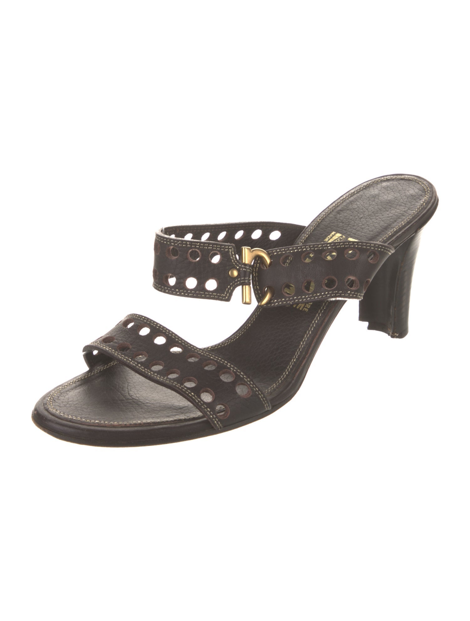 Salvatore Ferragamo Leather Lasercut Accents Slides