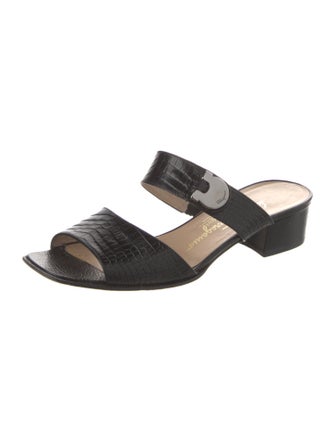 Salvatore Ferragamo Gancini Logo Leather Slides