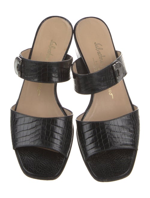 Salvatore Ferragamo Gancini Logo Leather Slides