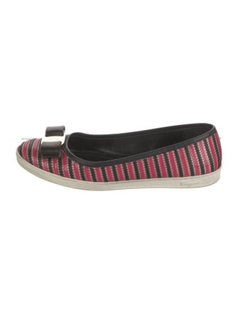 Salvatore Ferragamo Vara Bow Accent Striped Ballet Flats