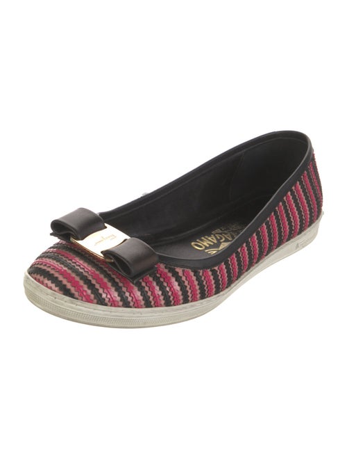 Salvatore Ferragamo Vara Bow Accent Striped Ballet Flats