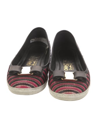 Salvatore Ferragamo Vara Bow Accent Striped Ballet Flats