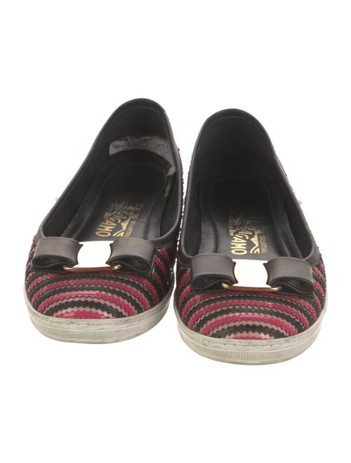 Salvatore Ferragamo Vara Bow Accent Striped Ballet Flats