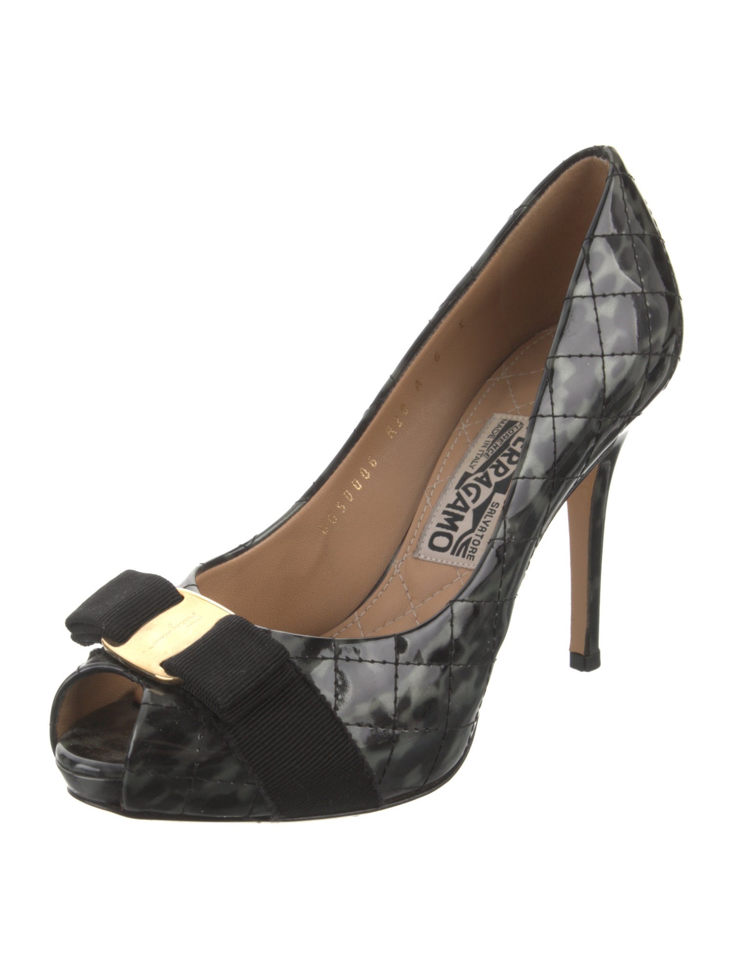 Salvatore Ferragamo Patent Leather Bow Accents Pumps