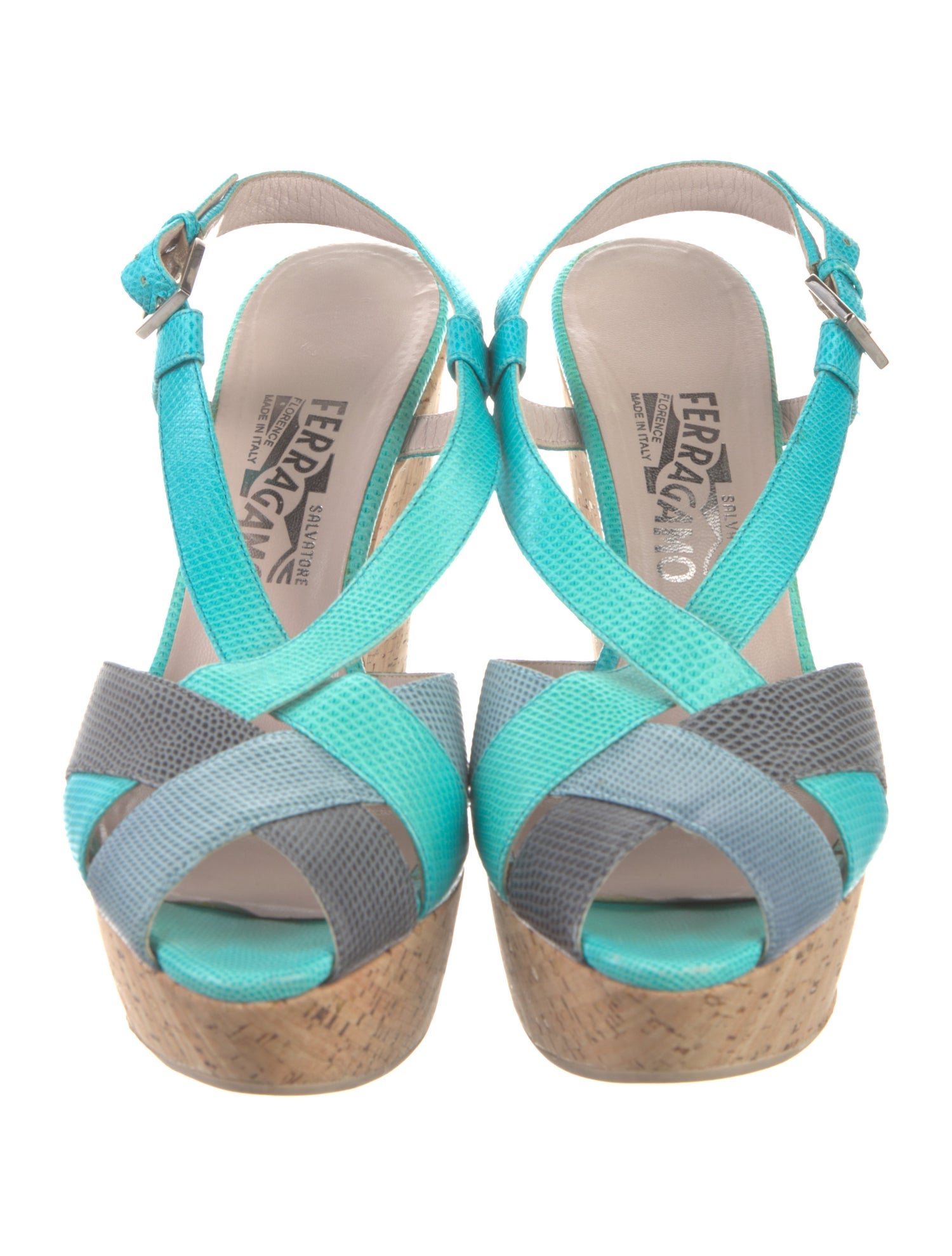 Salvatore Ferragamo Leather Colorblock Pattern Slingback Sandals