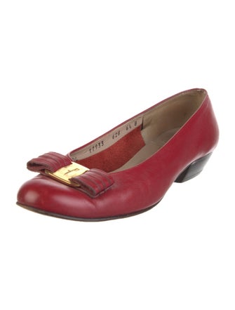 Salvatore Ferragamo Leather Bow Accents Flats