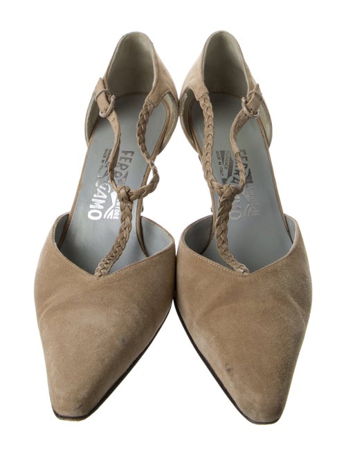 Salvatore Ferragamo Leather Braided Accents T-Strap Pumps