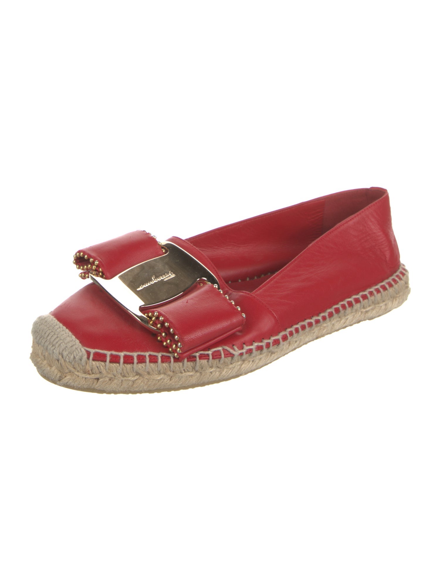 Salvatore Ferragamo Leather Bow Accents Espadrilles