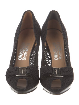 Salvatore Ferragamo Lace Crochet Trim Pumps