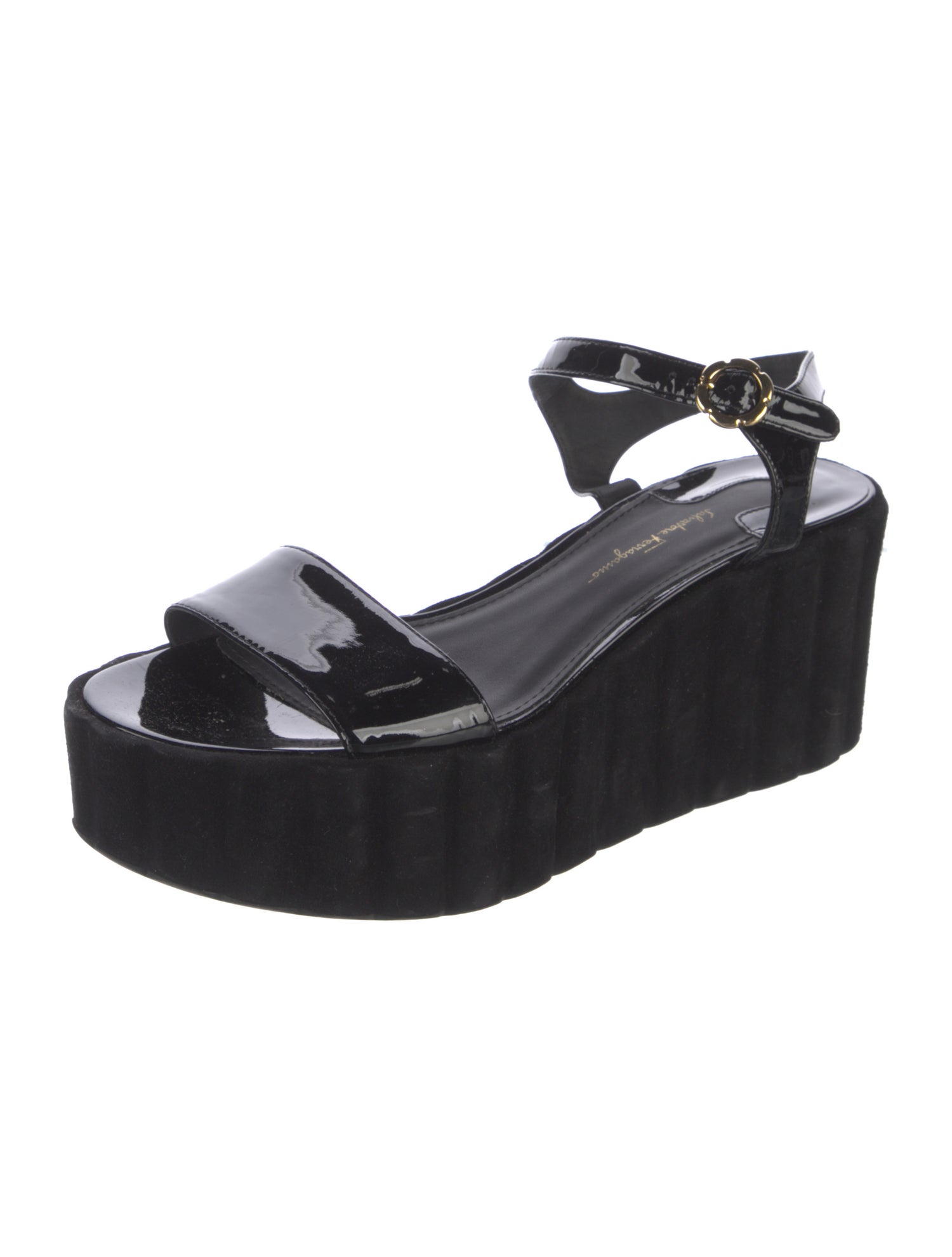 Salvatore Ferragamo Patent Leather Scalloped Accent Sandals
