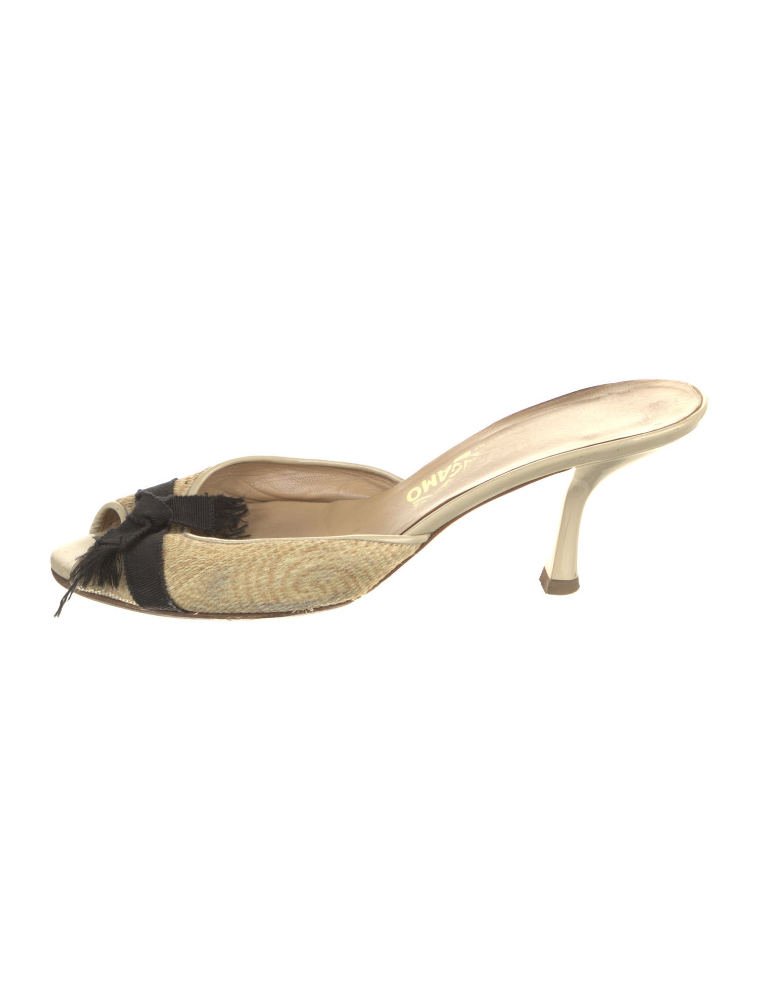 Salvatore Ferragamo Leather Grosgrain Trim Mules