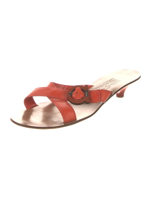 Salvatore Ferragamo Gancini Logo Leather Slides