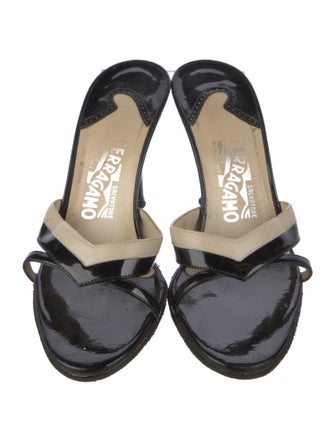 Salvatore Ferragamo Gancini Logo Patent Leather Slides