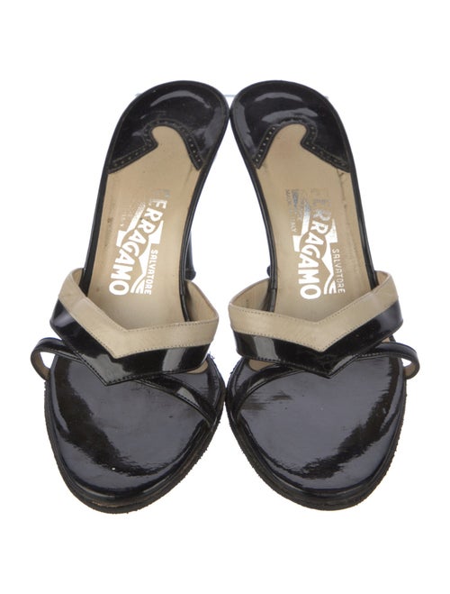 Salvatore Ferragamo Gancini Logo Patent Leather Slides
