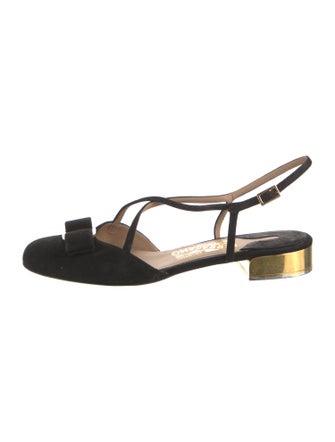 Salvatore Ferragamo Suede Bow Accents Slingback Flats