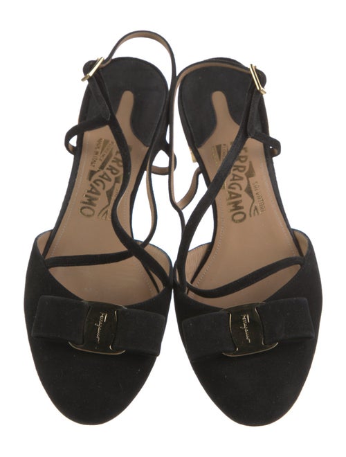 Salvatore Ferragamo Suede Bow Accents Slingback Flats