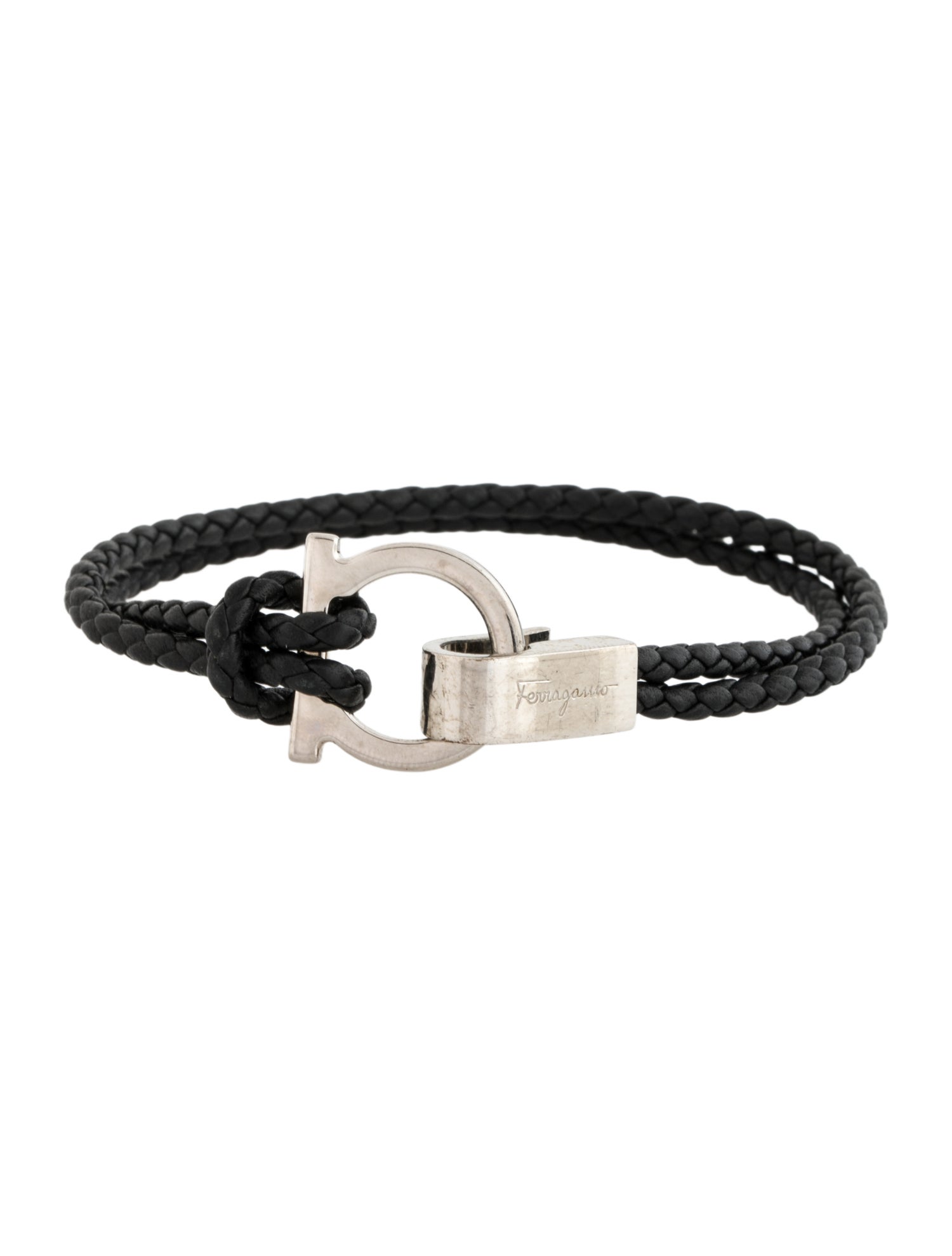 Salvatore Ferragamo Gancini Braided Leather Double Wrap Bracelet