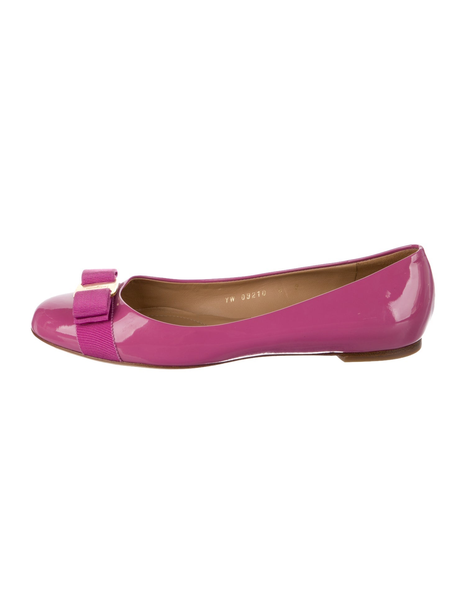 Salvatore Ferragamo Patent Leather Bow Accents Ballet Flats