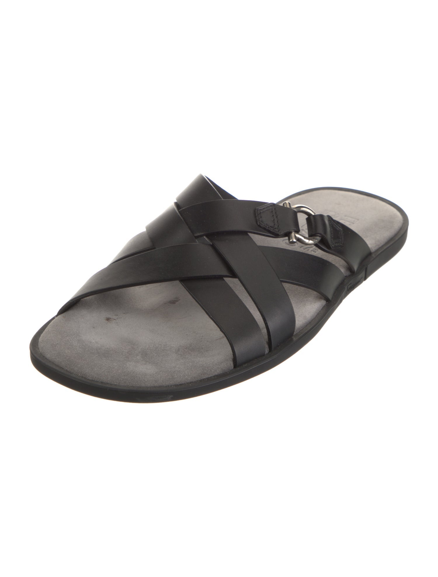 Salvatore Ferragamo Gancini Logo Leather Slides