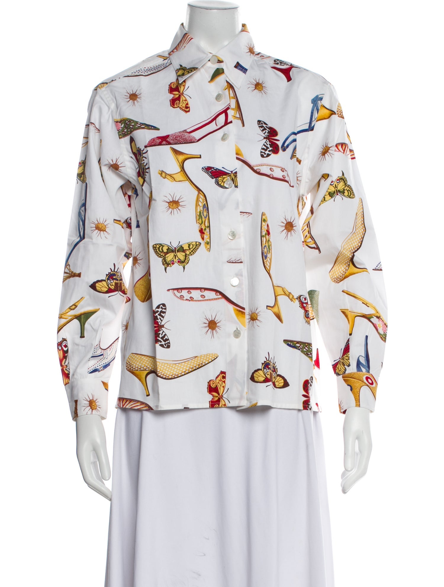 Salvatore Ferragamo Printed Three-Quarter Sleeve Button-Up Top w/ Tags