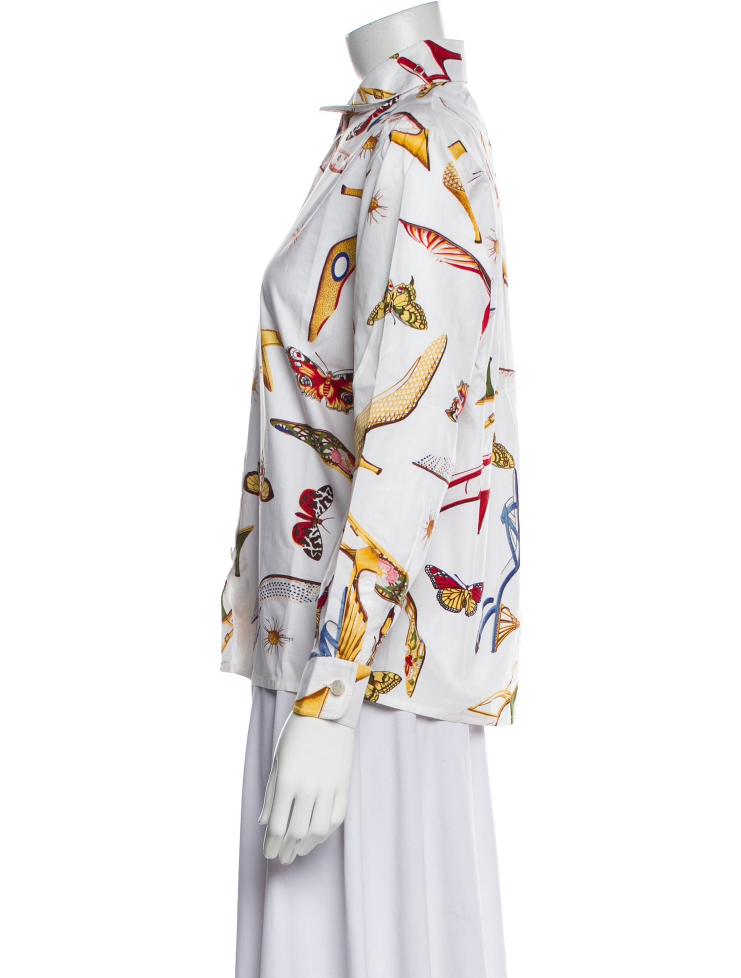 Salvatore Ferragamo Printed Long Sleeve Button-Up Top w/ Tags