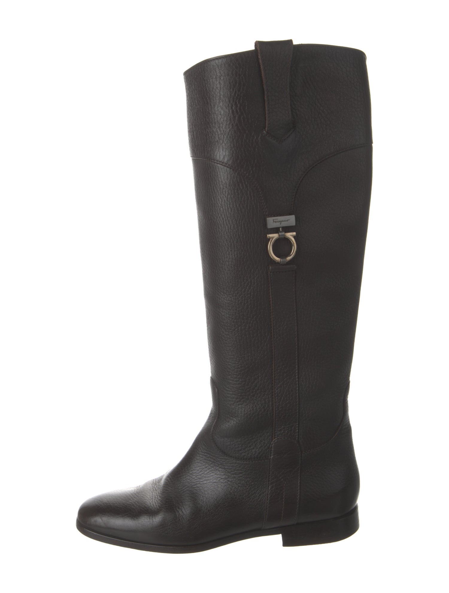 Salvatore Ferragamo Gancini Logo Leather Riding Boots