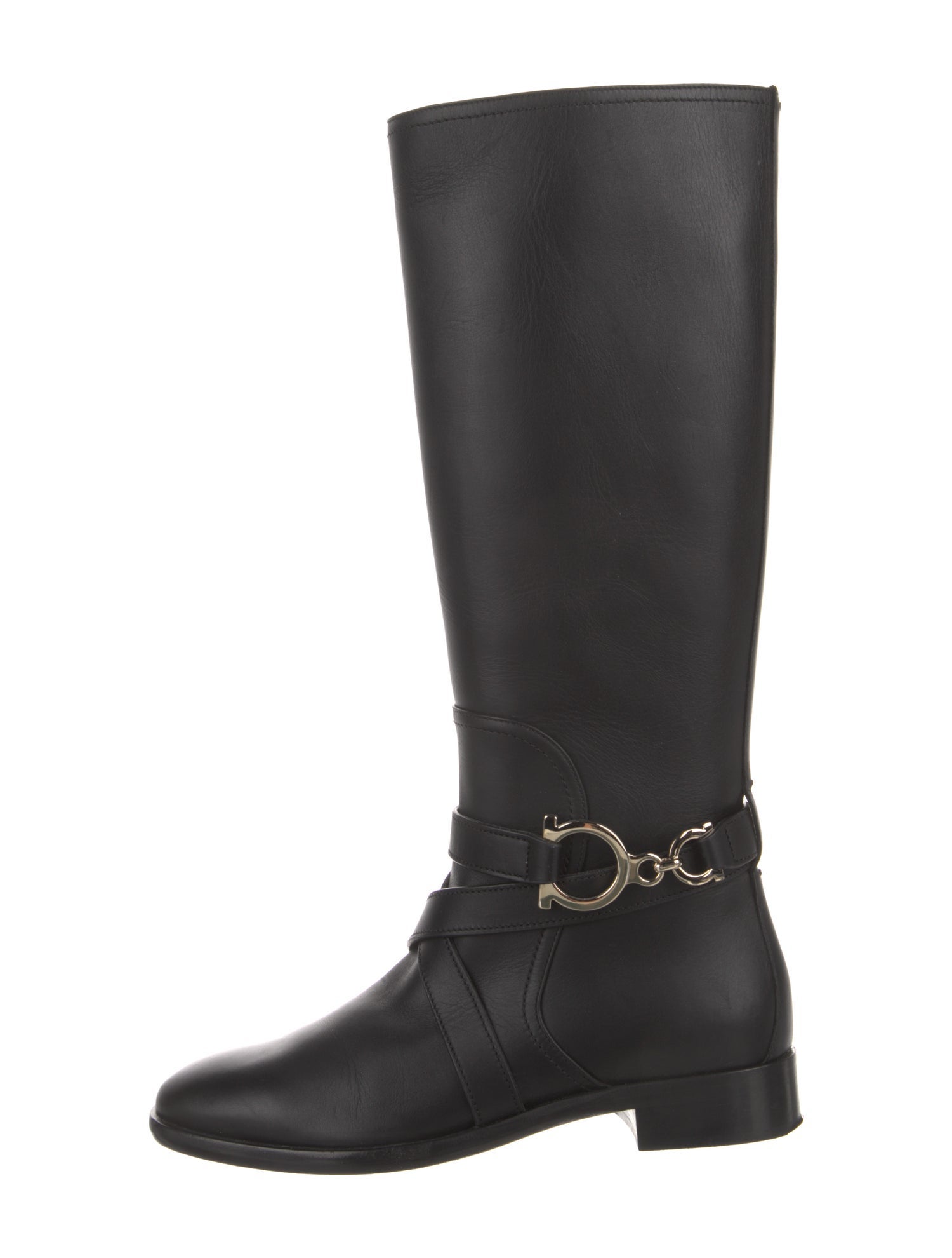 Salvatore Ferragamo Gancini Logo Leather Riding Boots
