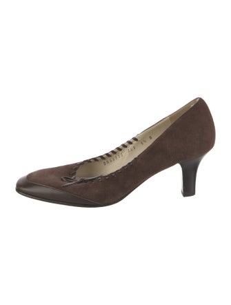 Salvatore Ferragamo Suede Leather Trim Embellishment Pumps