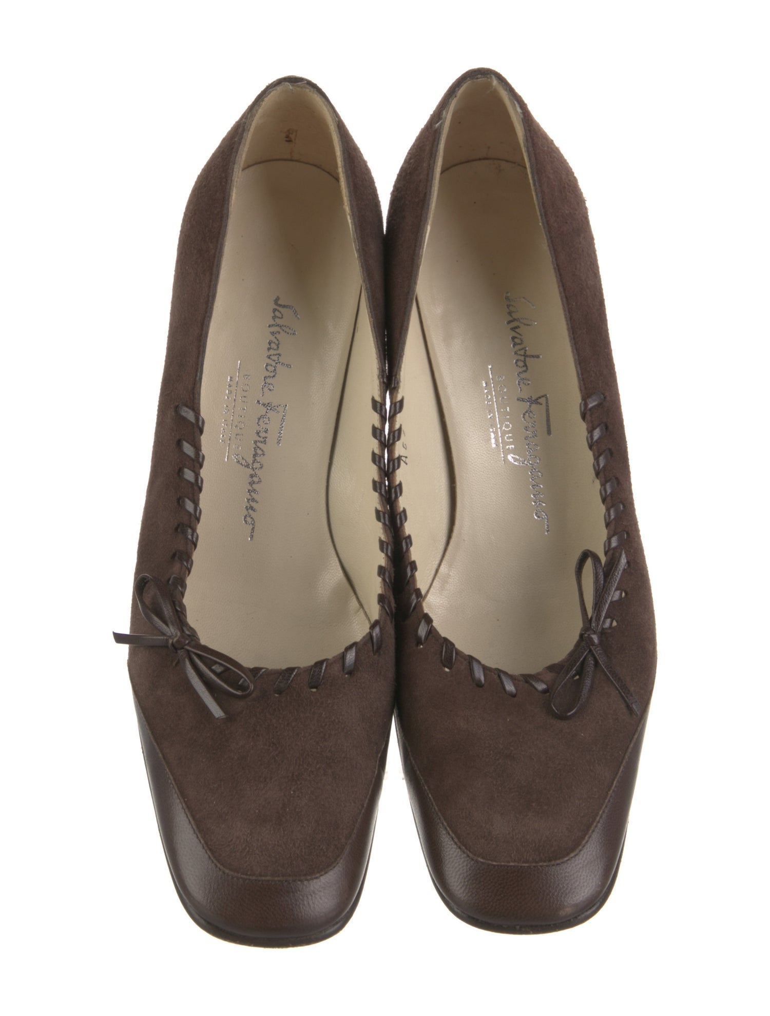 Salvatore Ferragamo Suede Leather Trim Embellishment Pumps