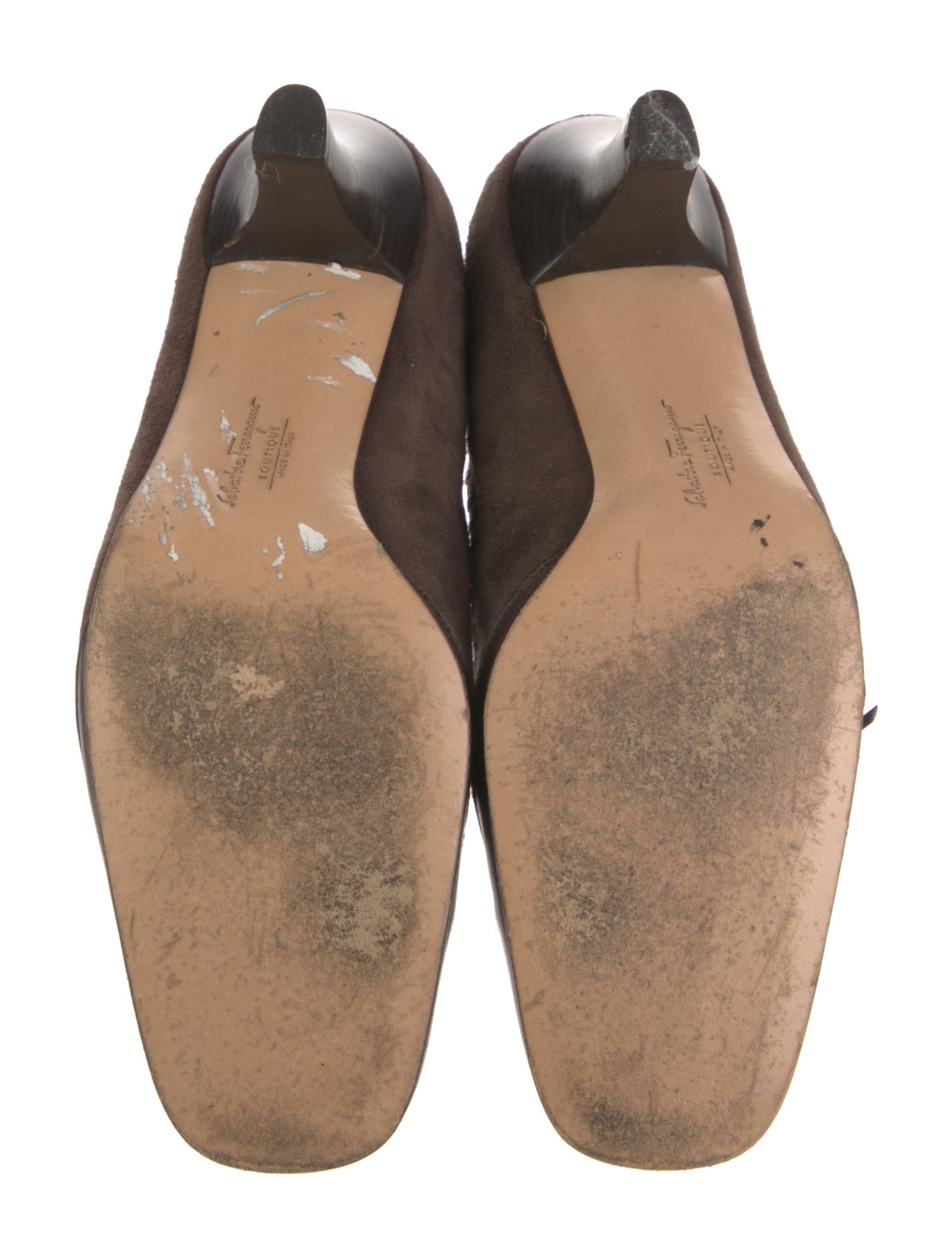 Salvatore Ferragamo Suede Leather Trim Embellishment Pumps