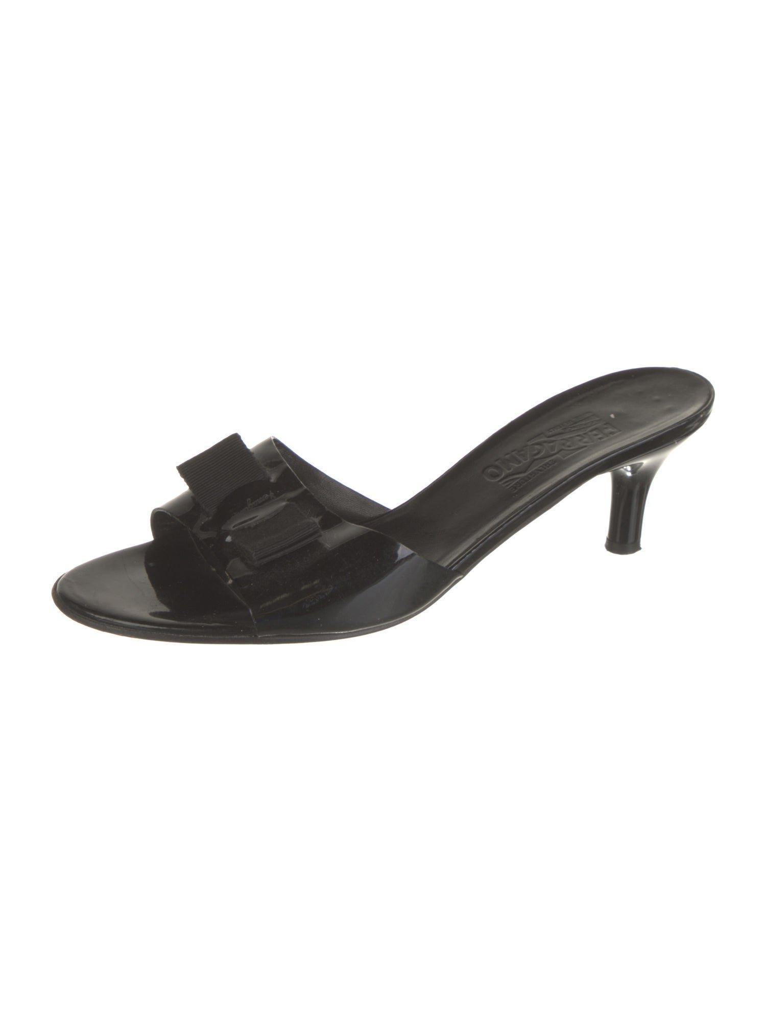 Salvatore Ferragamo Vara Bow Accent Patent Leather Slides