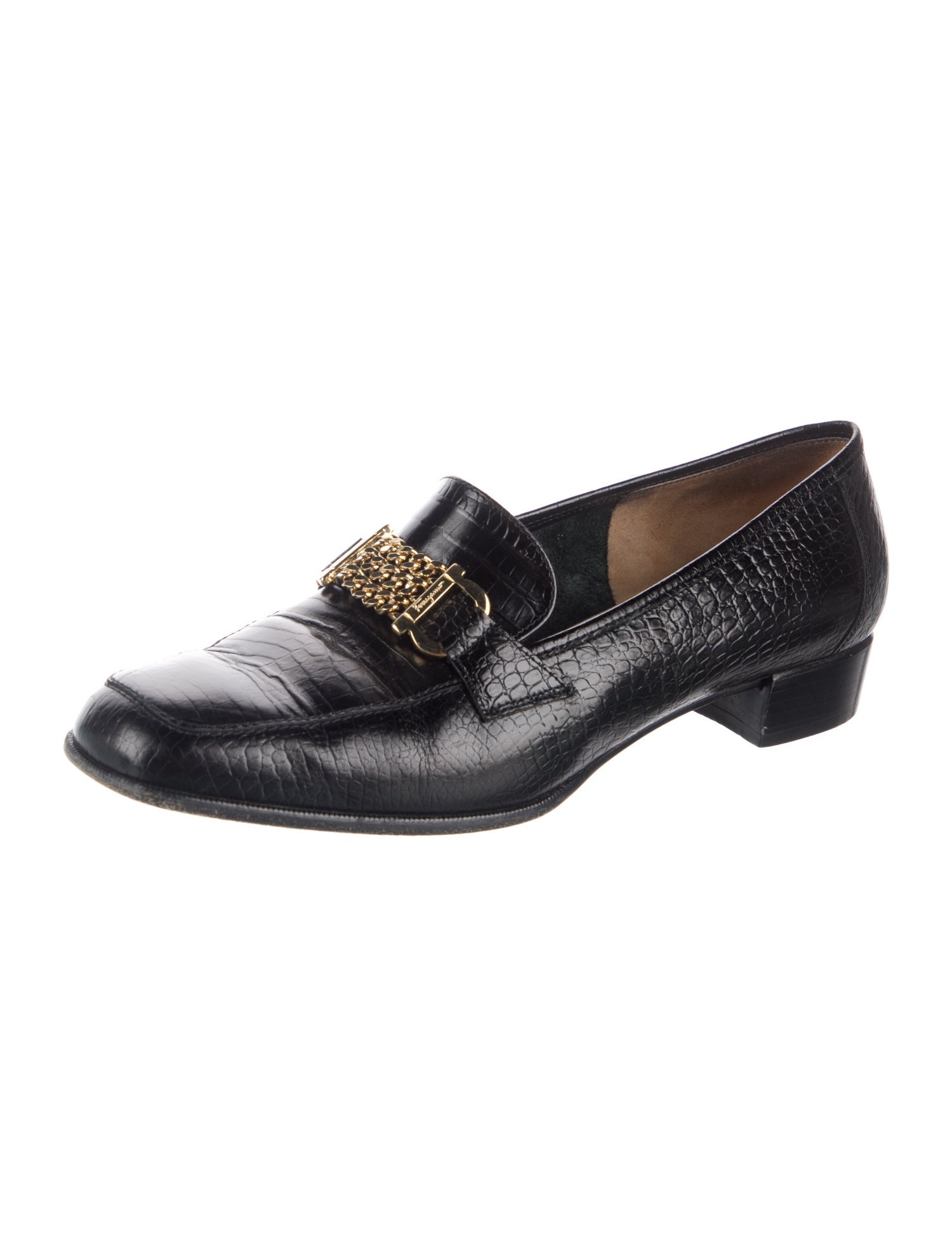Salvatore Ferragamo Leather Chain-Link Accents Pumps