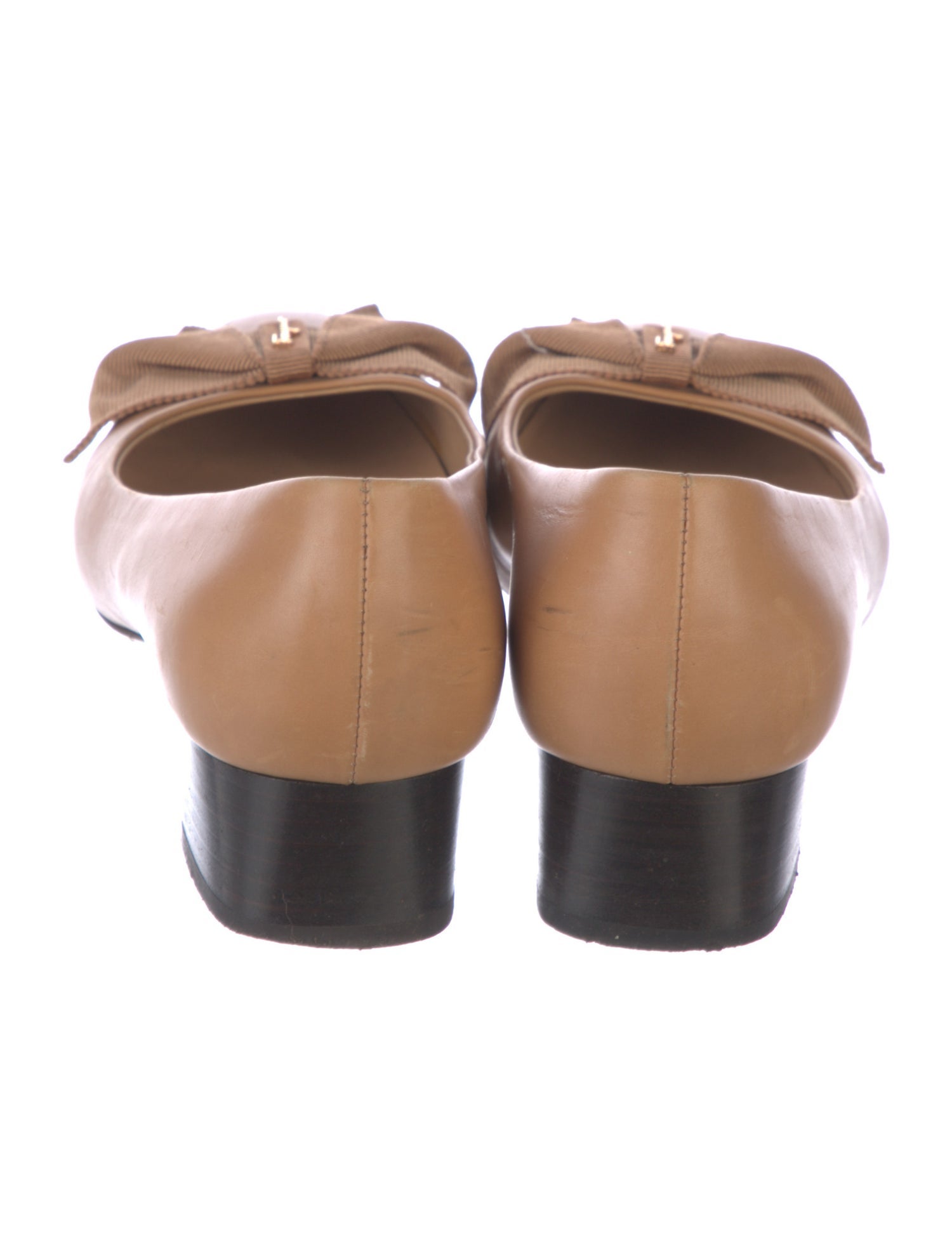 Salvatore Ferragamo Leather Bow Accents Ballet Flats