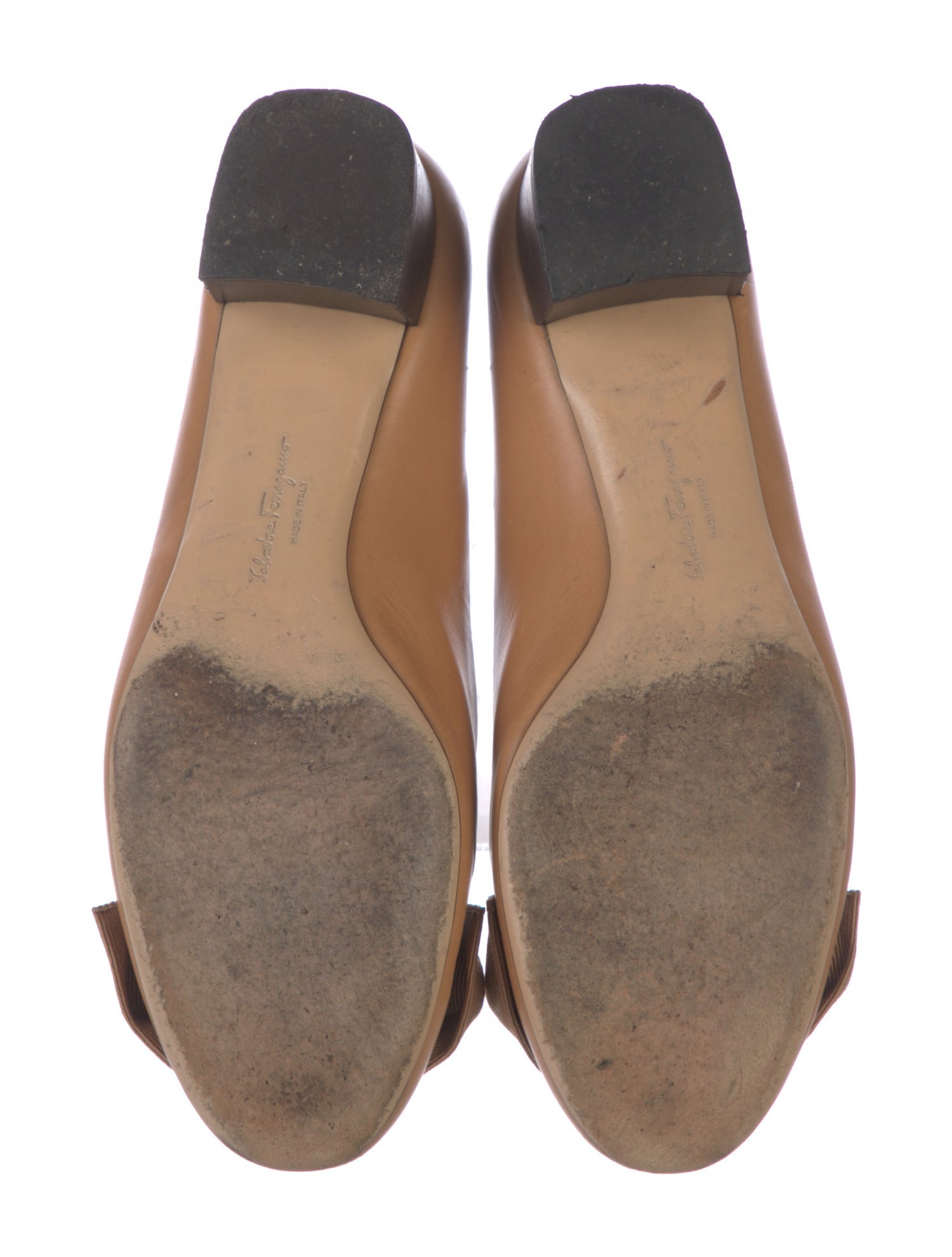 Salvatore Ferragamo Leather Bow Accents Ballet Flats