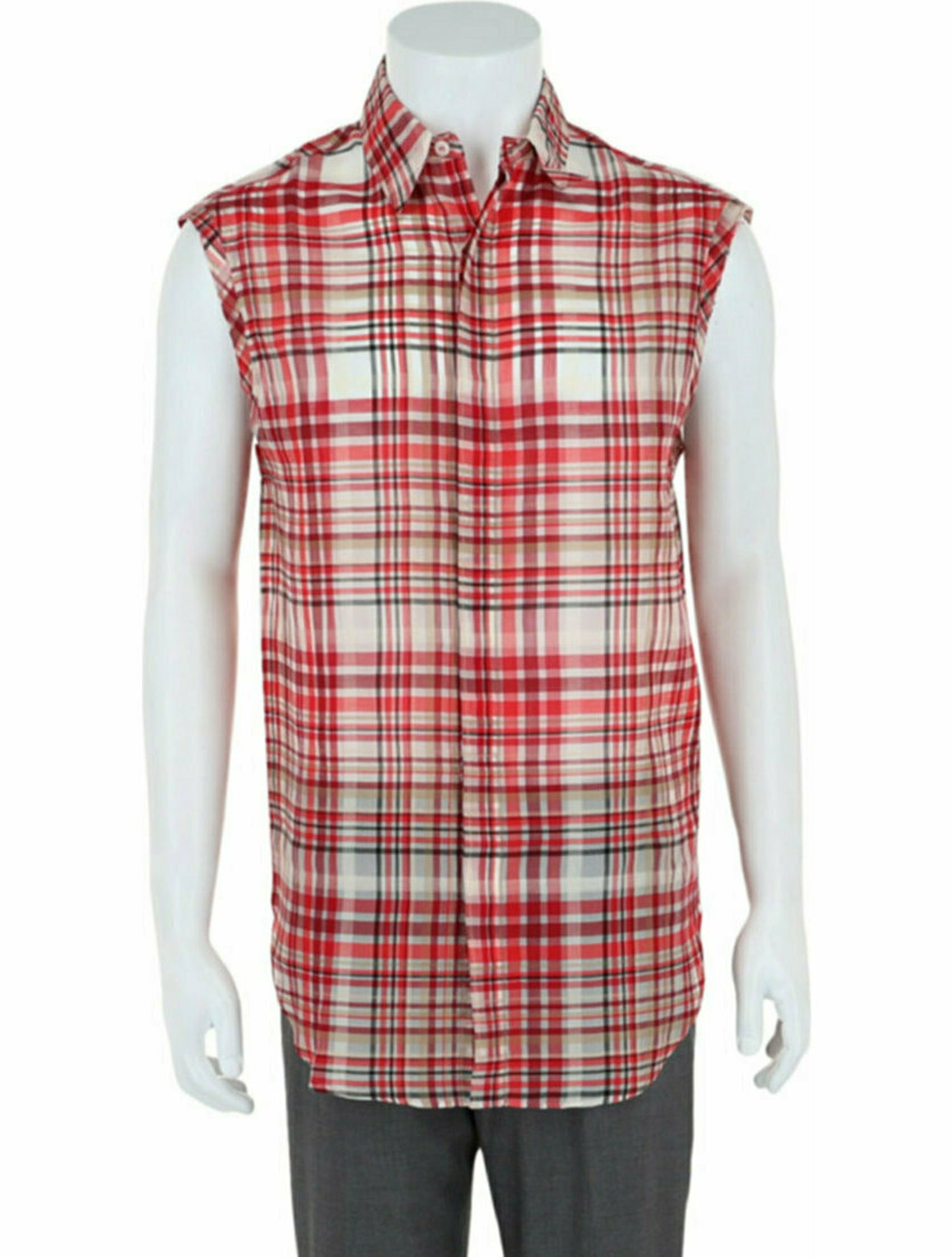 Salvatore Ferragamo Plaid Print Button-Up Top w/ Tags