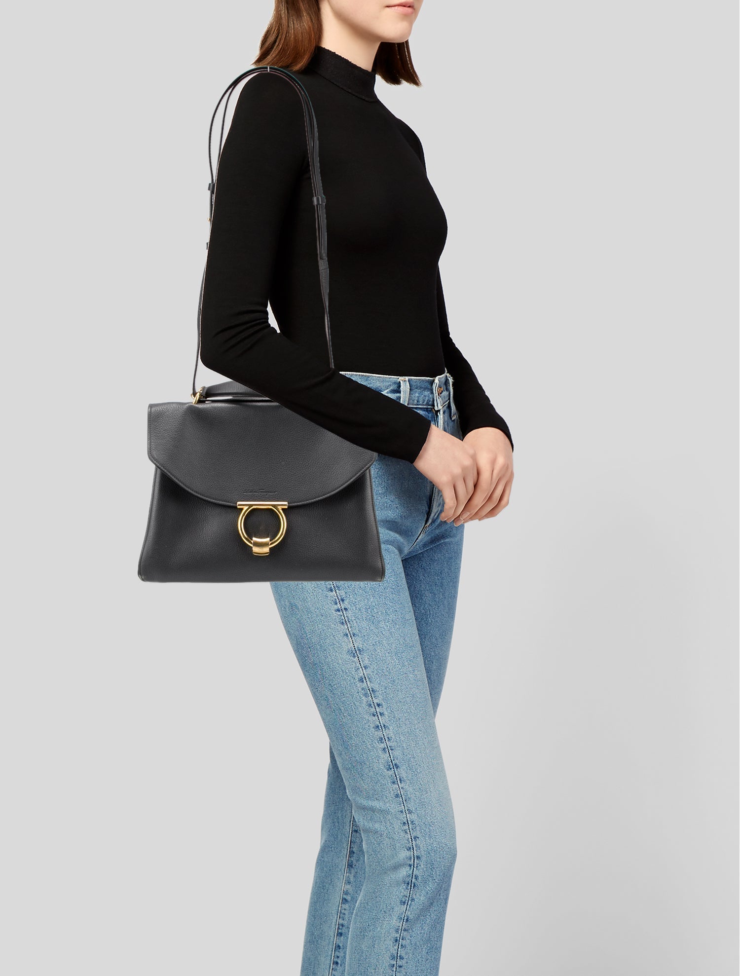 Salvatore Ferragamo Gancio Top Handle Bag - Grey Handle Bags