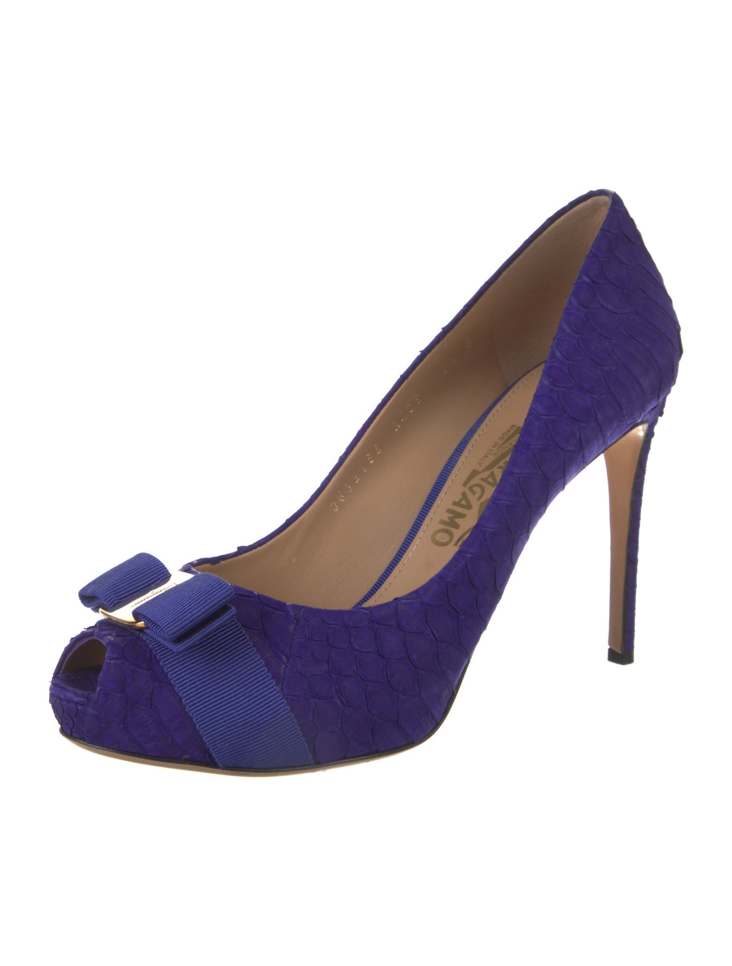 Salvatore Ferragamo Vara Bow Accent Snakeskin Pumps