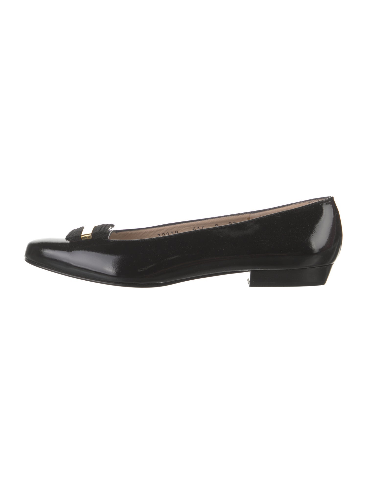 Salvatore Ferragamo Patent Leather Bow Accents Flats